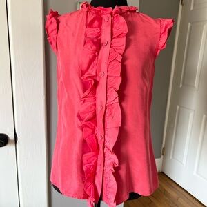 kate spade 100% silk Hot Pink Ruffle Button-Front Sleeveless Blouse